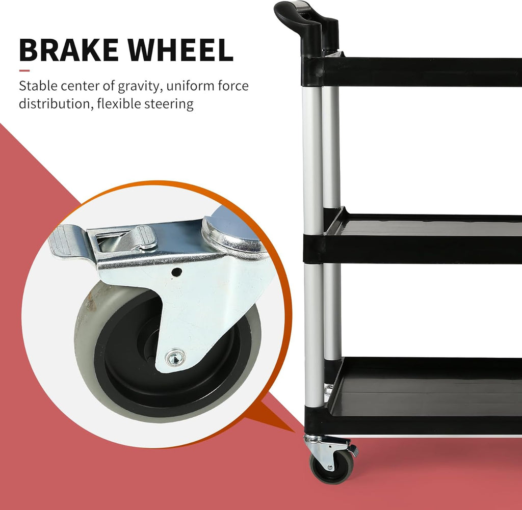 3-Tier Utility Rolling Cart with Wheels, Durable Catering carts with Wheels, Rolling Storage Cart