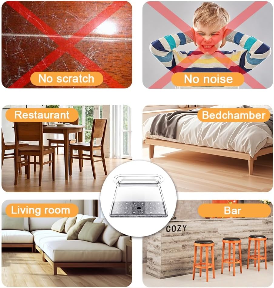 32 Pcs Rectangle Chair Leg Floor Protectors for Hardwood - Silicone Felt Furniture Pads
