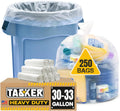 Tasker 30-33 Gallon Clear Trash Bags Heavy Duty (Mega ValuePack 250 Bags) Large Plastic Bags, Great