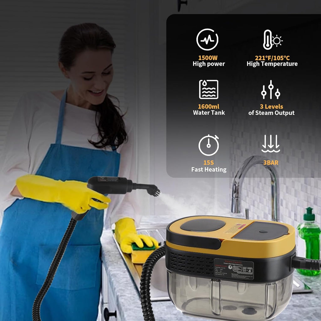 Steam Cleaner, 3-Level Adjustable Handle, 15s Heat-Up, 1.69 Quarts Tank, Portable Steamer for
