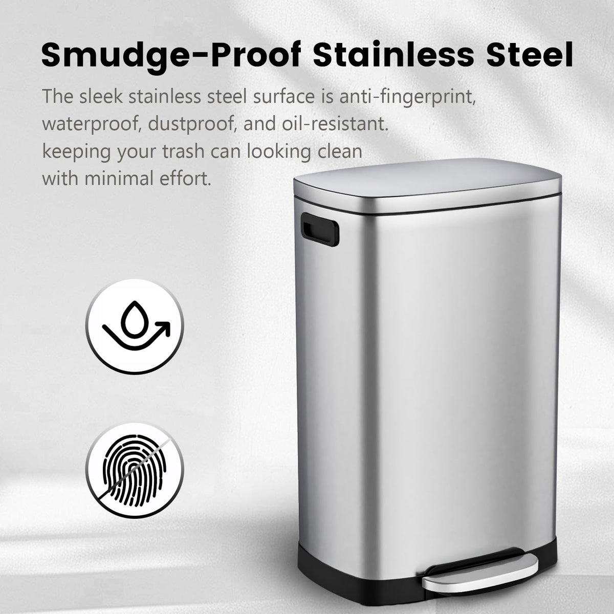 ELPHECO Kitchen Trash Can with Lid 13 Gal Stainless Steel Pedal Garbage Can