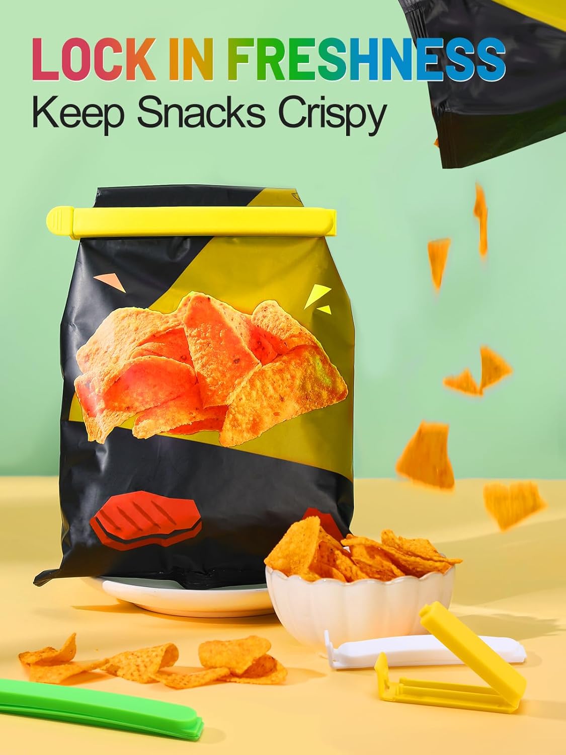 60 PCS Colorful Chip Clips - 4 Sizes Good Sealing Bag Clips for Food Snack Storage, Keeps Coffee