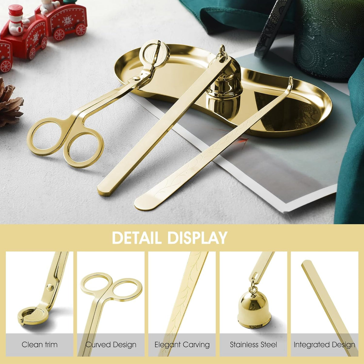 PATOISE 3 in 1 Candle Accessory Set, Candle Wick Trimmer Cutter Mini, Candle Snuffer, Candle Wick