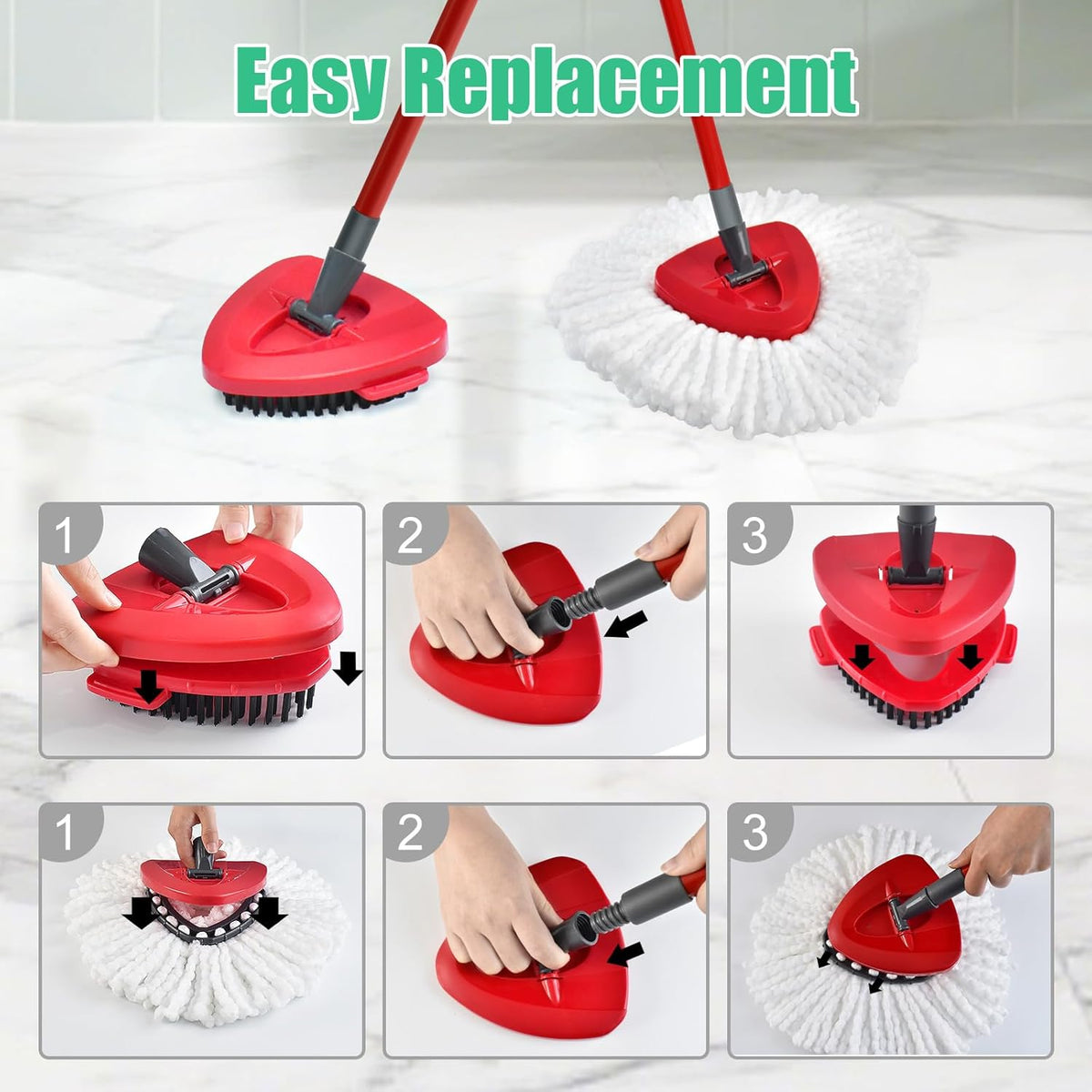 Spin Mop Heads Replacements for O Ceda EasyWring 1-Tank System, 2 Microfiber Mop Head Refills