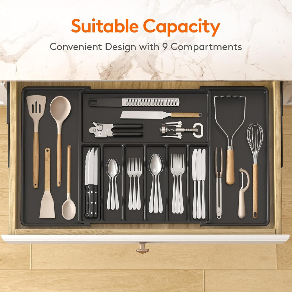 Lifewit Silverware Drawer Organizer, Expandable from 18.7 to 33 inches, Adjustable Utensil Tray for