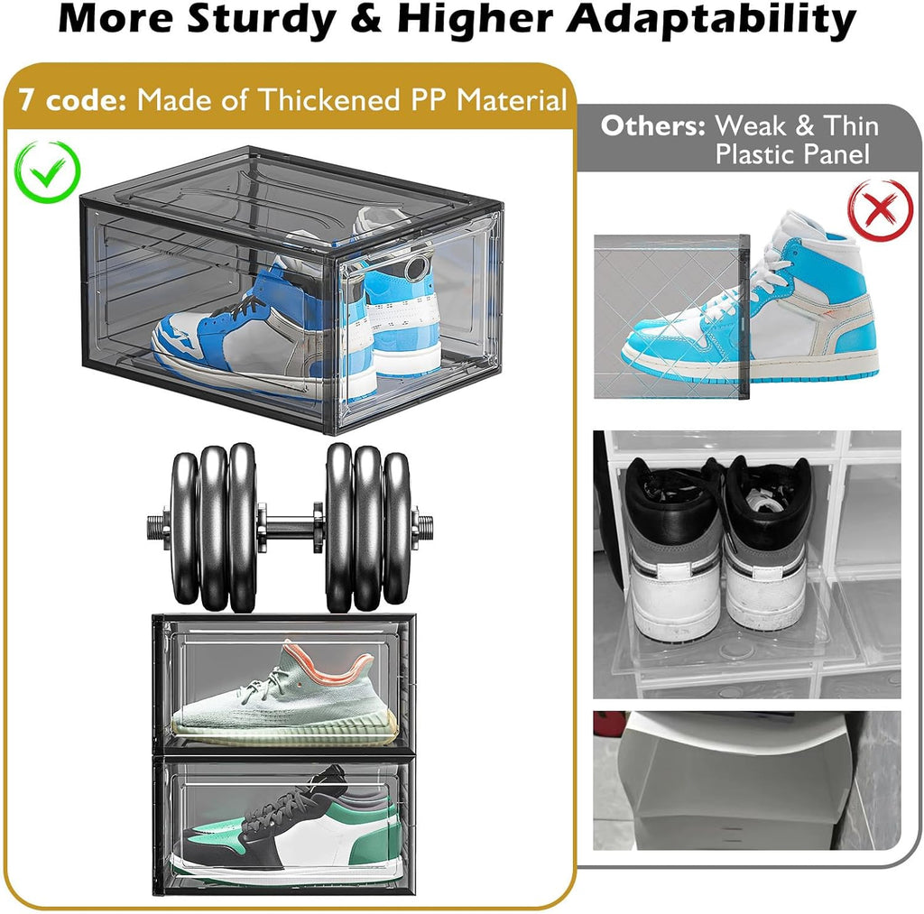 7 code Thicken & Sturdy Clear Shoe Storage Organizer with Magnetic Door, Stackable Boxes for