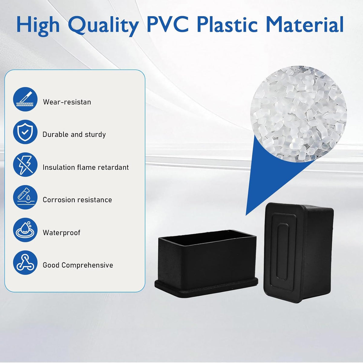 4 Pcs 1" x 1-1/2" Rectangular Rubber Chair Leg Caps, PVC Table Leg Covers, Flexible & Anti-Slip