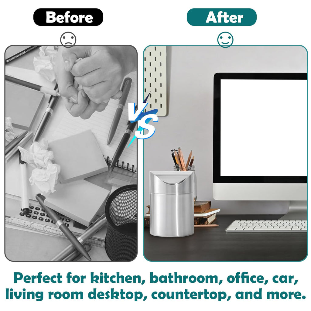 Mini Trash Can, Tiny Desktop Trash Bin with Swing Lid, Stainless Steel Bathroom Countertop Garbage