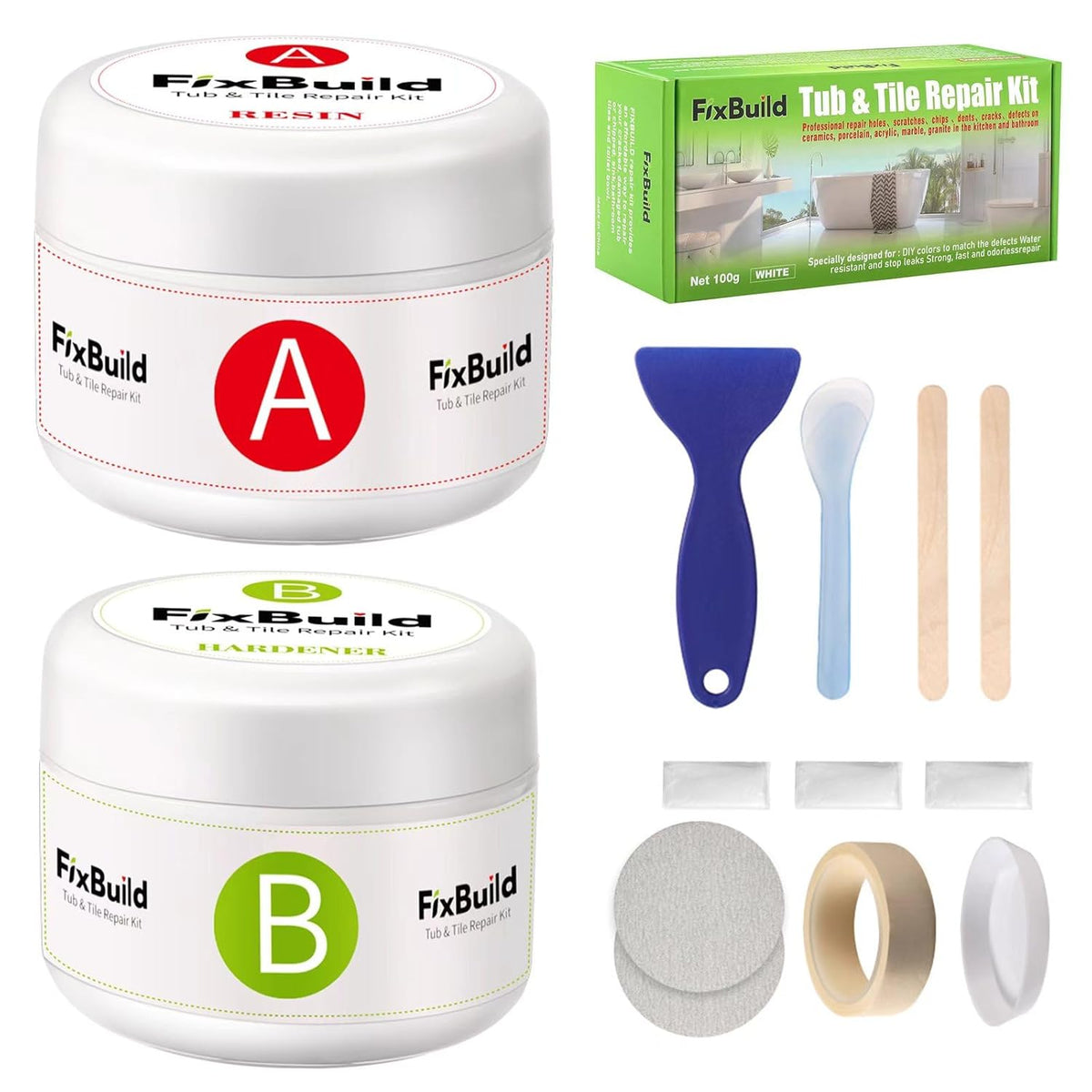 Tub Repair Porcelain Repair Kit, Crack Repair Kit for Bathtubs, Sinks, Marble, Tiles, White