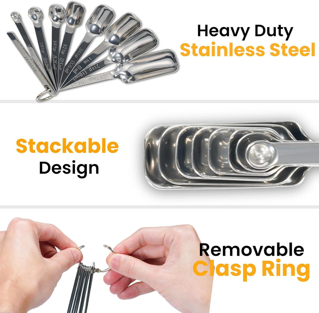 9 Pcs Measuring Spoons Set with Leveler, Metal Teaspoon & Tablespoon Measuring Spoons for Cooking &