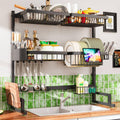 3-Tier Over Sink Dish Draining Rack, Adjustable Width and Height, with Phone Holder, Cup Holder