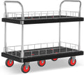 Utility Service Cart 2 Shelf - 880lbs Capacity Heavy-Duty Plastic Rolling Utility Carts with 5 of