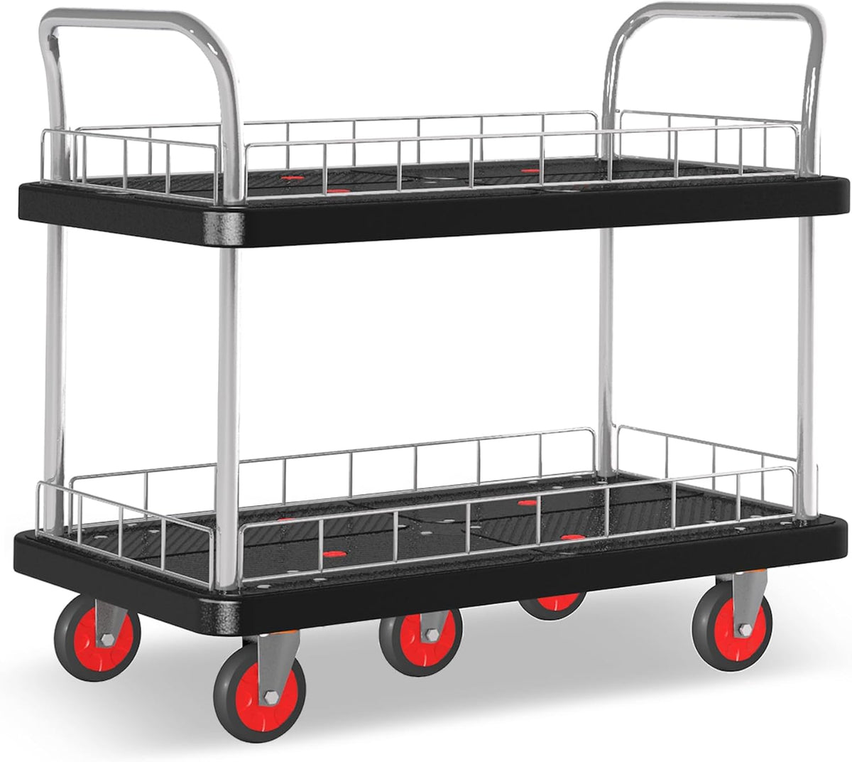 Utility Service Cart 2 Shelf - 880lbs Capacity Heavy-Duty Plastic Rolling Utility Carts with 5 of
