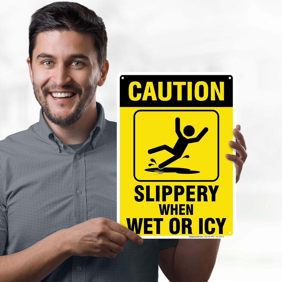 Caution Slippery When Wet Sign or ICY Sign, 10"x14" Polyethylene, Fade Resistance, Indoor/Outdoor