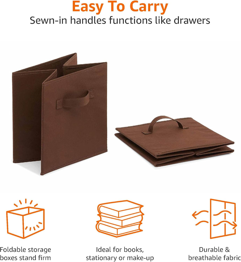 Amazon Basics Cube Organizer Storage Bins Handles, Collapsible Fabric, Pack of 6, 10.5"x10.5"x11"