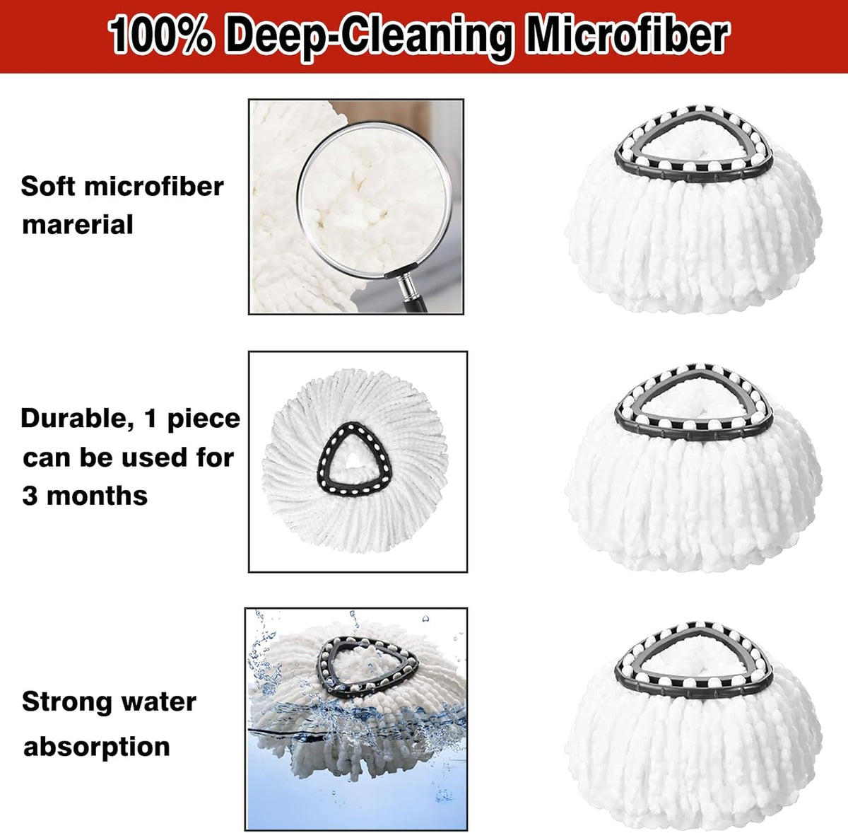 12 Pack Spin Mop Replacement Heads, 100% Microfiber Spin Mop Refill for Easy Wring Compatible with