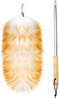 Feathers Duster,Long Telescoping Lambswool Dusters with Stainless Steel Extension Pole Up to 87.8"