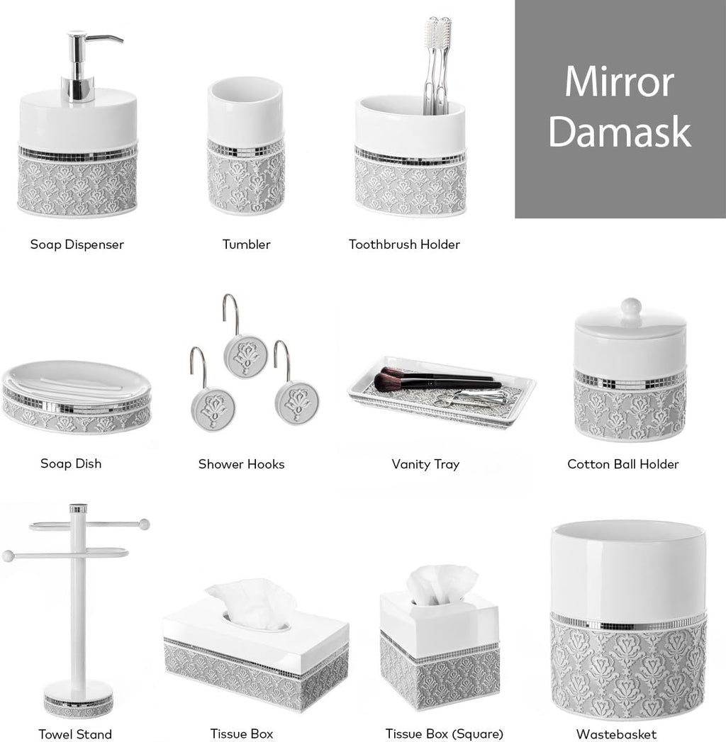 Creative Scents Mirror Damask Grey and White Soap Dispenser, Decorative Hand Soap Dispenser for