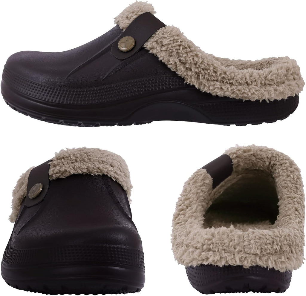 Beslip Classic Fur Lined Clogs Waterproof Winter Fuzzy Slippers for Women Men Indoor and Outdoor