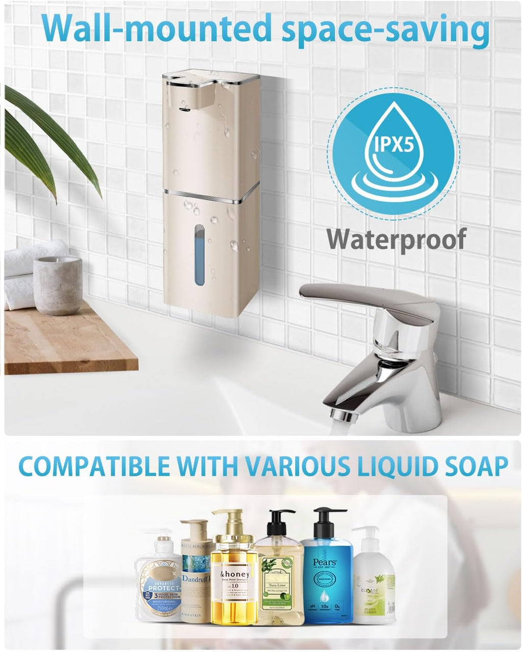 Automatic Liquid Soap Dispenser Touchless Soap Dispenser 380ml/12.8oz Rechargeable, Wall Mounted,4