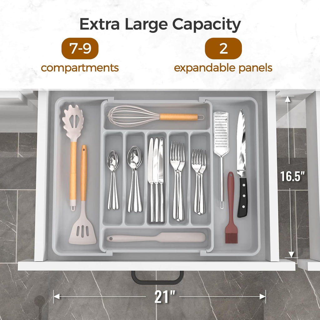 Extra Large Expandable Silverware Organizer, BPA-Free Food-Safe Cutlery Flatware Organizer, Kitchen