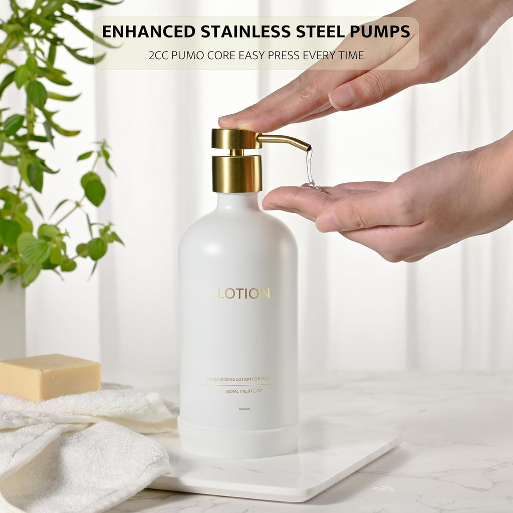 Glass Soap Dispenser Set by Janxin,Bathroom Soap Dispenser Set with Ceramic Tray,Luxury Bathroom