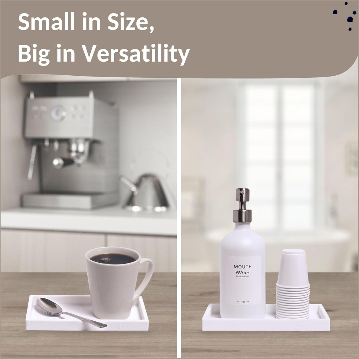 Countertop and Vanity Tray - Small 7.7” Silicone Tray for Soap Dispenser, Bathroom Trays, Dish Soap