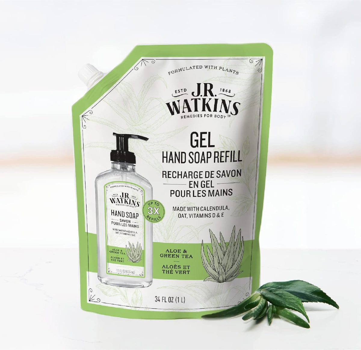 J.R. Watkins Hand Soap Refill, Aloe and Green Tea 34 fl Ounce