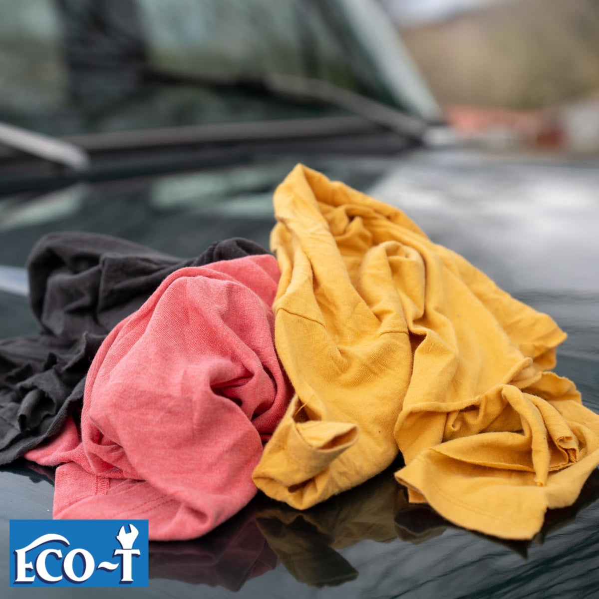 10 Lb Box Eco-T Mechanic Shop Rags - Colored T-Shirt Material, 100% Recycled, Eco-Friendly, High