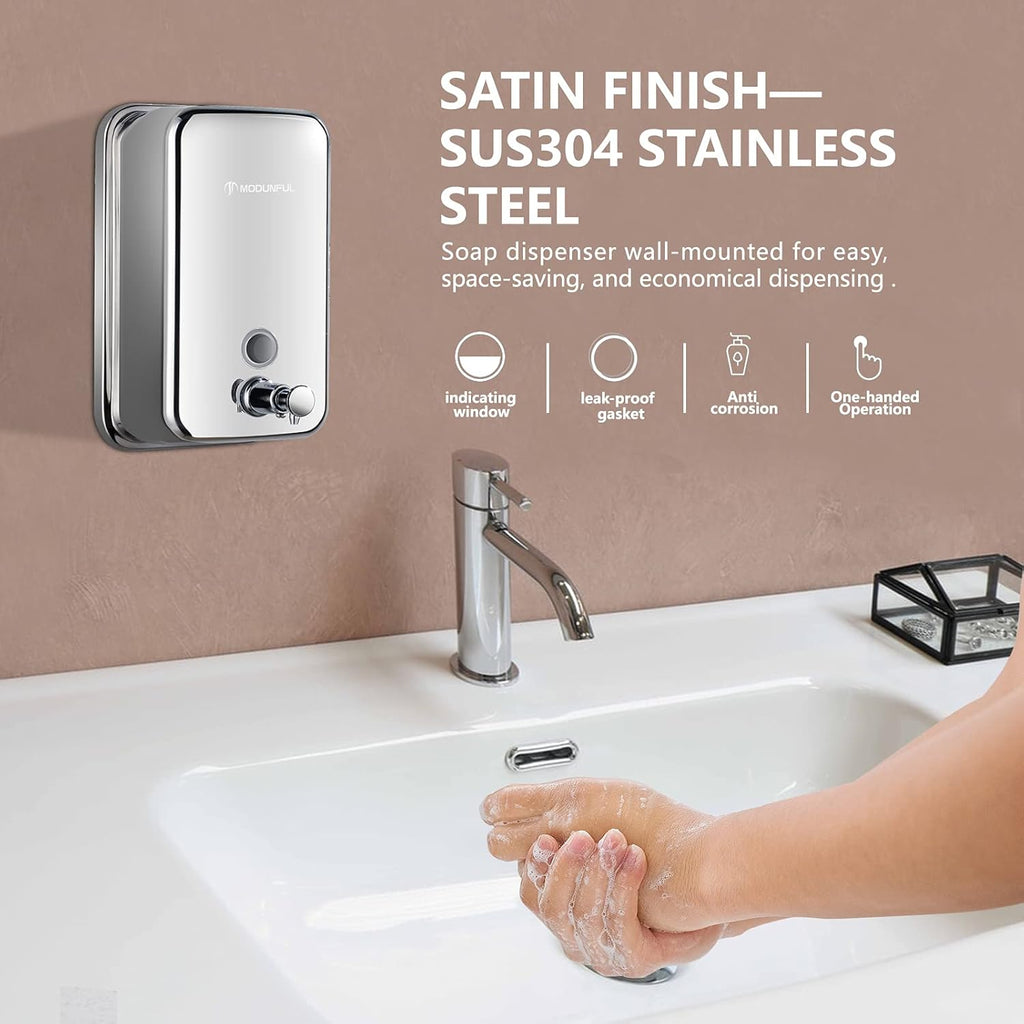 modunful Stainless Steel Soap Dispenser – 27oz Wall Mounted for Family Use, Brushed Nickel