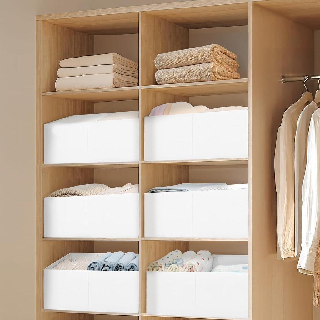 DIMJ Large Closet Shelf Organizer Bins 6 Packs with Handles and Divider, Fabric Trapezoid Storage
