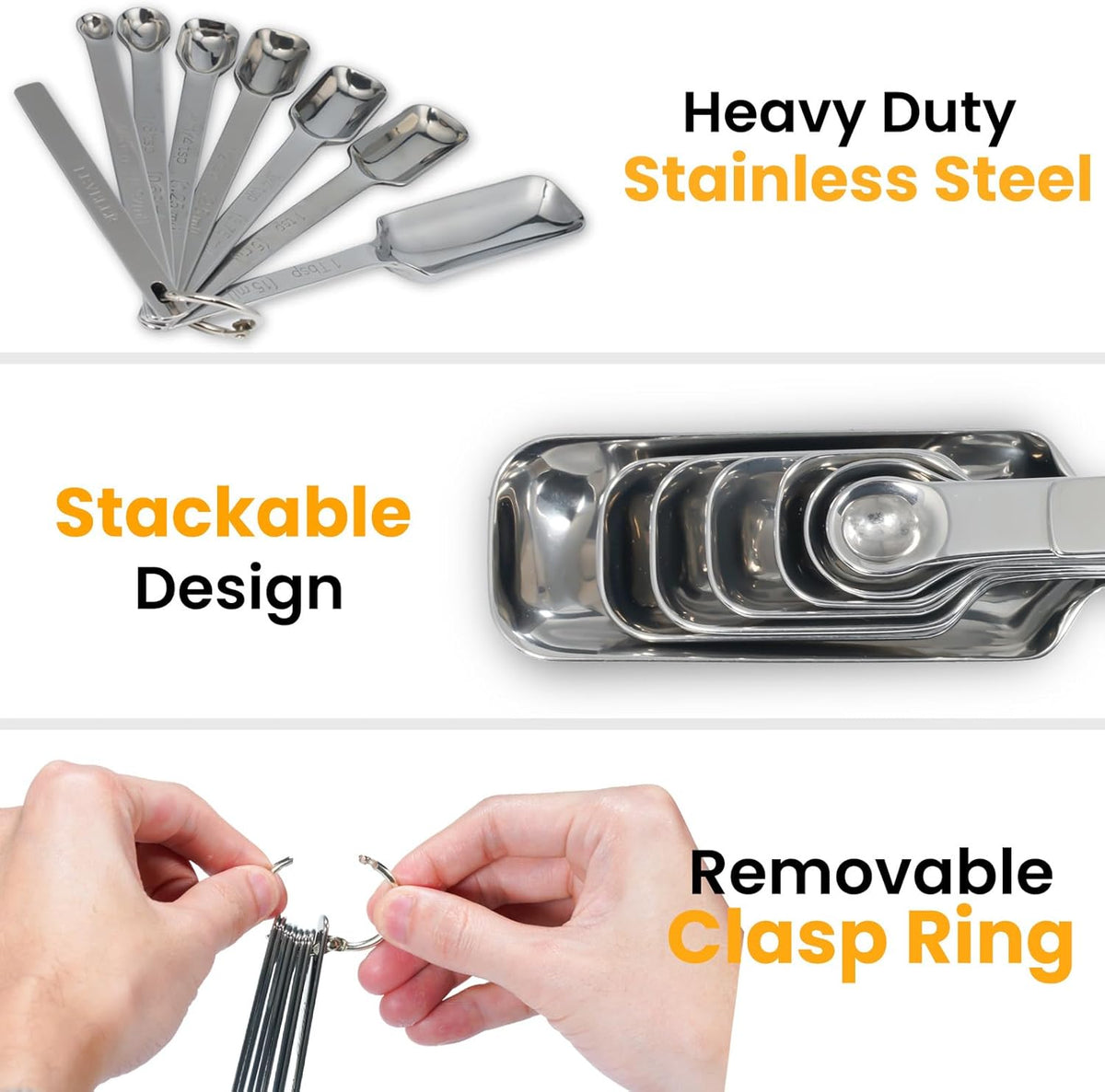 Stainless Steel Measuring Spoons Set of 13, Includes 7 Rectangular Measuring Spoons, 1 Leveler & 5