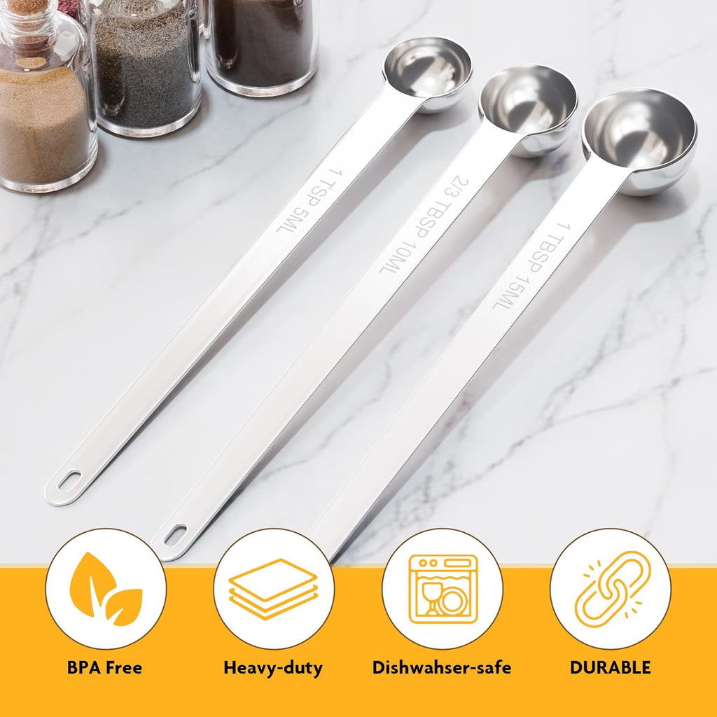 2PCS 1Tbsp(3tsp, 15ml) Extra Long Handle Measuring Spoon, Single Stainless Steel Individual Measure