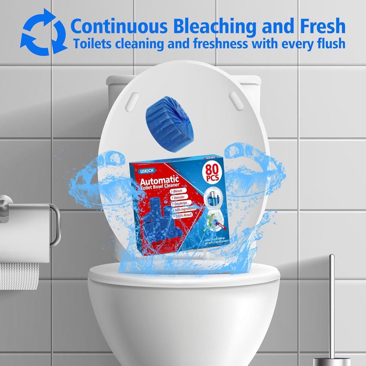 USKICH 80 Pack Toilet Bowl Cleaner Tablets,Blue Automatic Toilet Tank Cleaners, Long-Lasting
