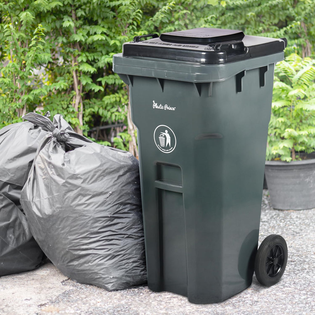 32 Gallon Trash Can Lid Outdoor Trash Can with Lid and Wheels Heavy-Duty Trash Bin for Outside