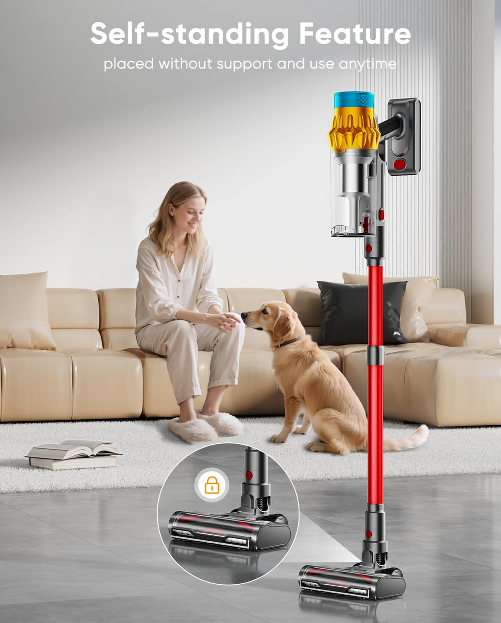 Cordless Vacuum Cleaner, 600W/50KPA, Max 70 Mins Runtime, Self-Standing Vacuum Cleaners for Home