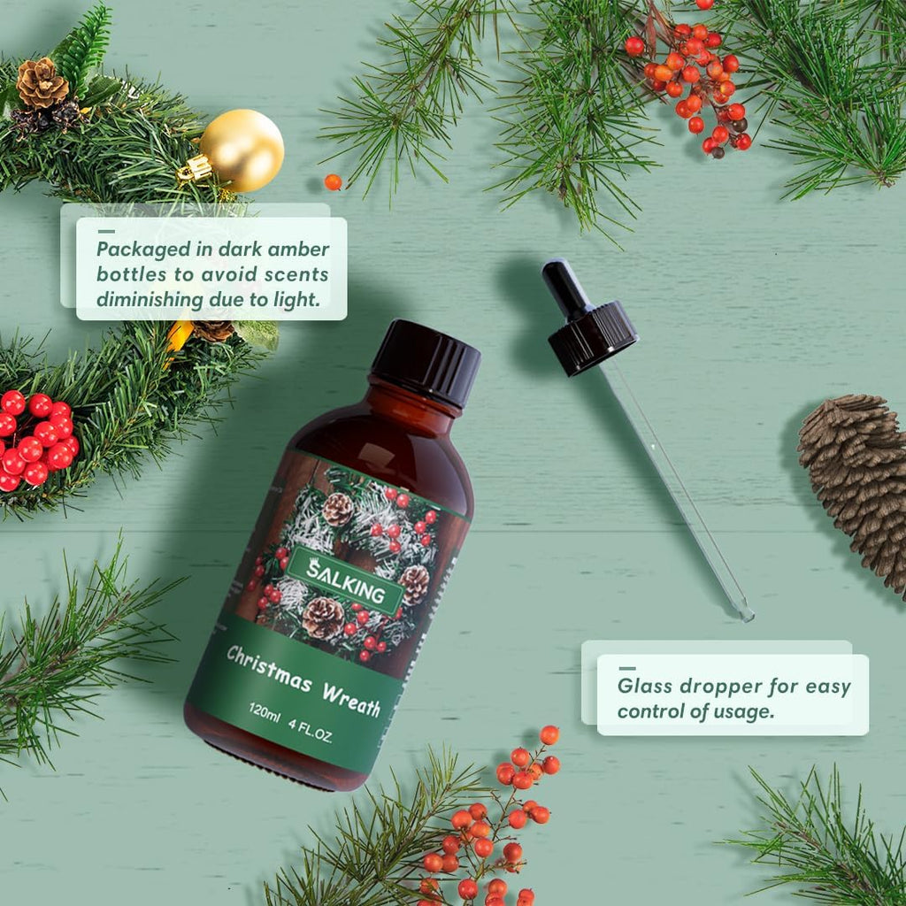 SALKING Christmas Wreath Fragrance Oil, 120ml (4 Fl Oz) Premium Essential Oils for Diffuser, Candle