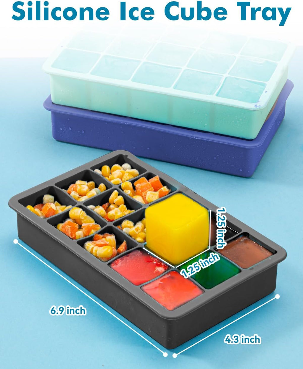 Silicone Ice Cube Trays for Freezer Set of 2, Square Ice Cubes Mold, Easy Release Silicone Old