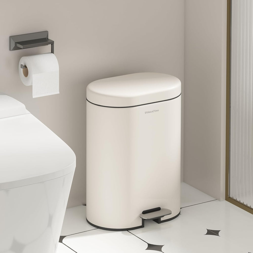 3.2Gallon Bathroom Trash Bin with Soft Close Lid,Oval Brushed Stainless Steel Garbage Can with
