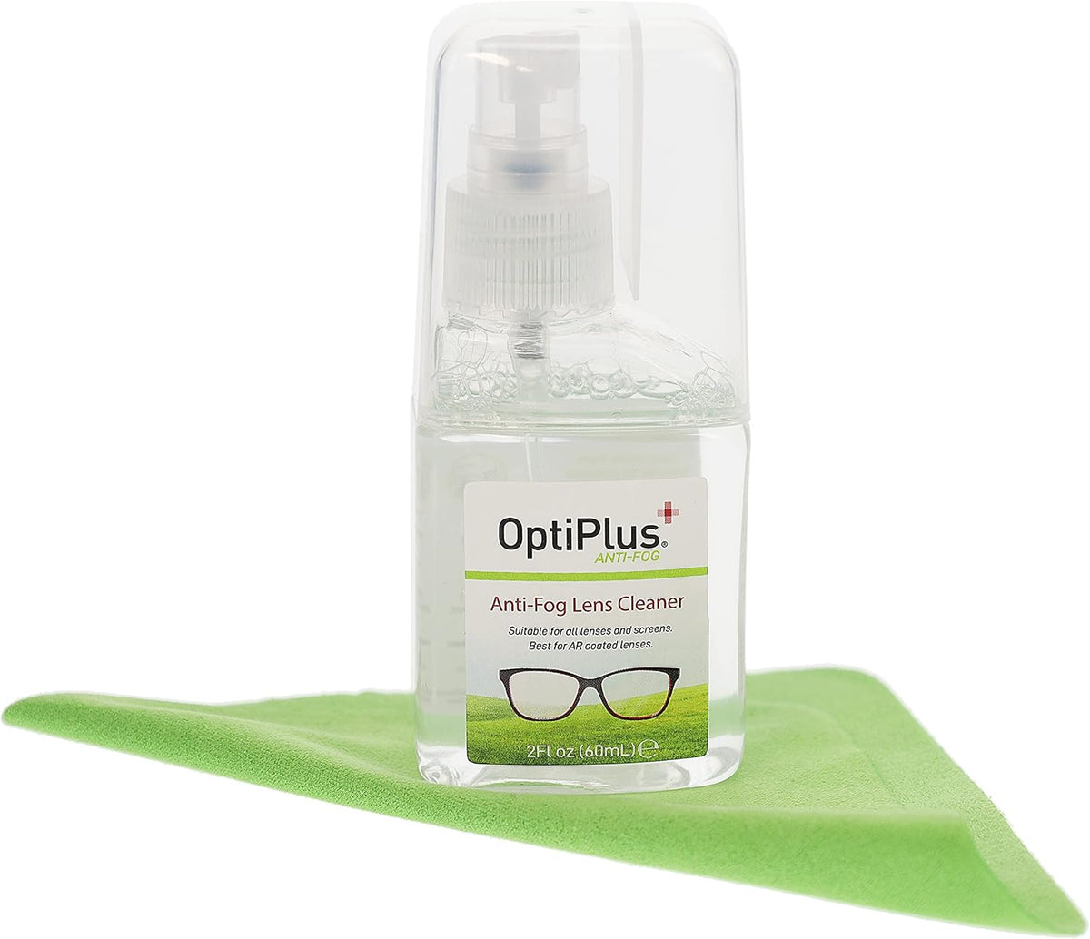 OptiPlus Anti-Fog Lens Cleaning Spray Kit l Cleaning Spray and Microfiber Cloth for Glasses