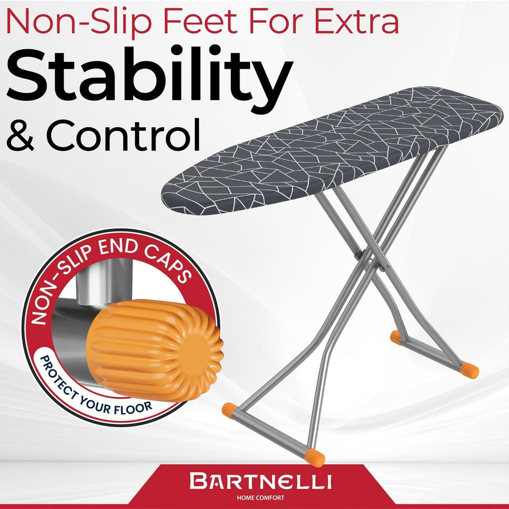 Bartnelli Compact Ironing Board, 13x43 Space-Saving Steel Foldable Iron Board, 4 Layer Cotton