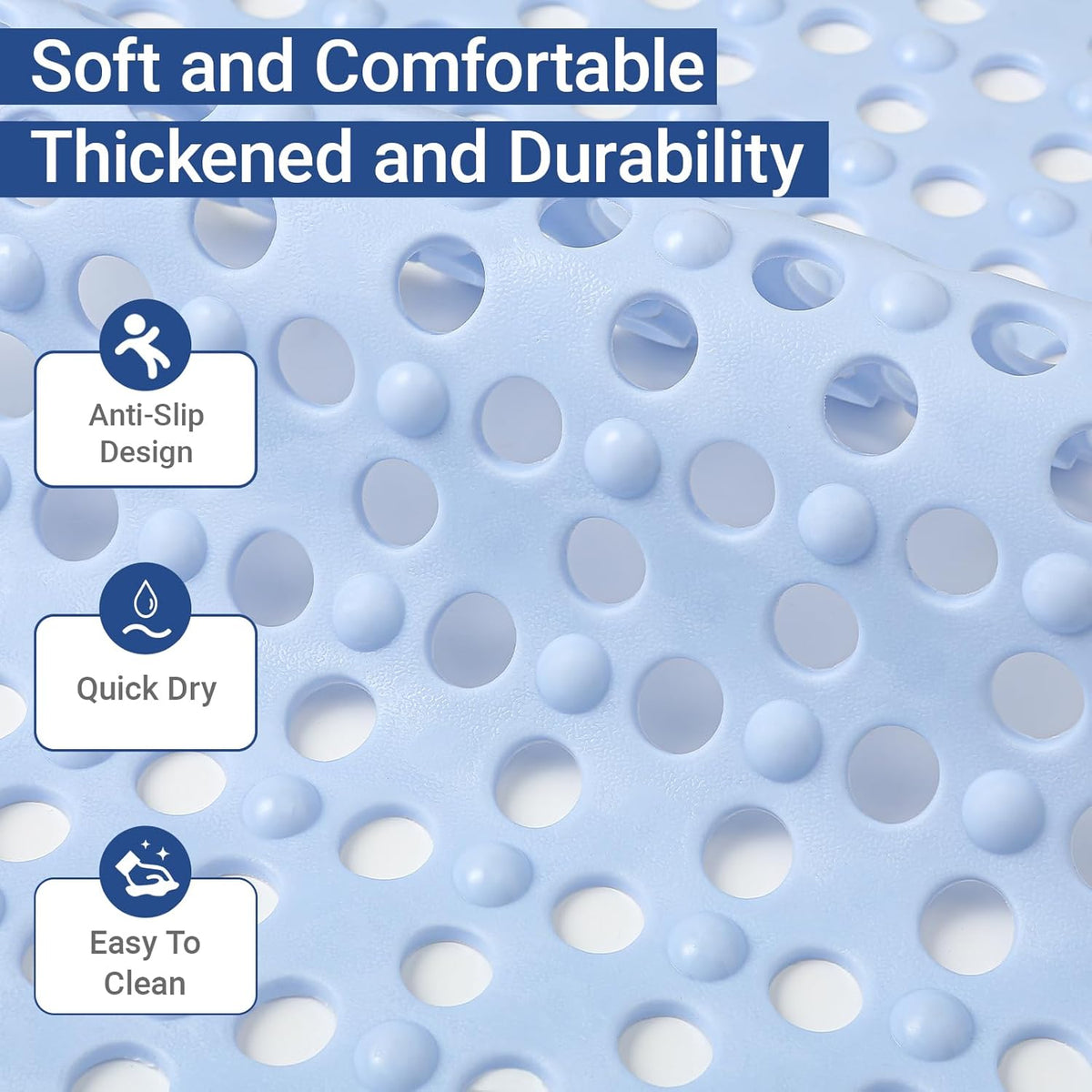 Non Slip Bathtub Mat and Shower Mat 31x17 inch,Bath Mat with Quick Dry Drain Holes and Suction