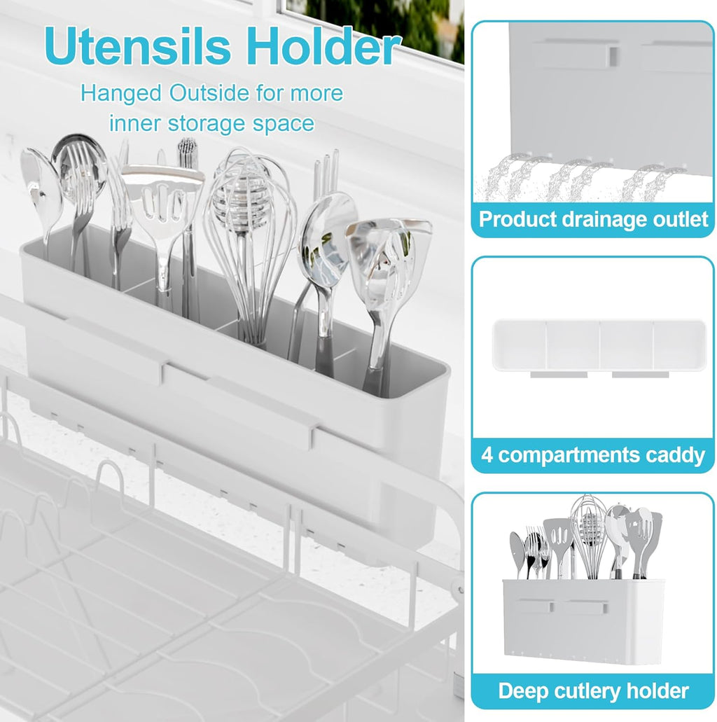 Dish Drying Rack for Kitchen Counter - Large Capacity Dish Drying Rack with Drainboard, Kitchen