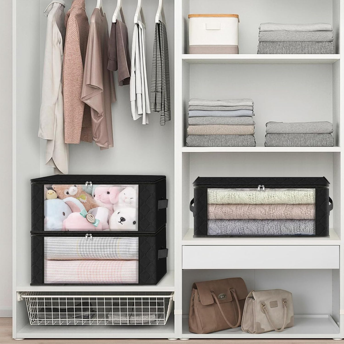 HomeHacks Storage 8-Pack Clothes Organizer Storage Bags Foldable Storage Box with Large Clear