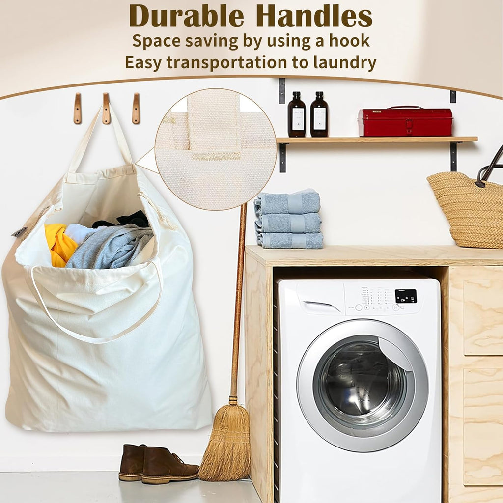 Canvas Laundry Bag 40in x 35in, Thick Cotton Laundry Bag with Handles & Drawstring, Extra Large
