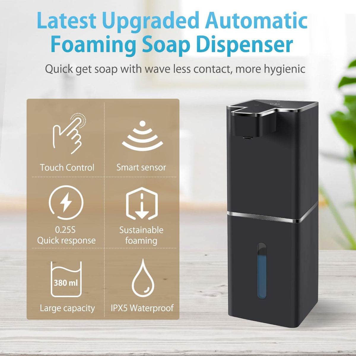 Automatic Foaming Soap Dispenser Touchless 380ml/12.8oz Rechargeable Hand Soap Dispenser Wall
