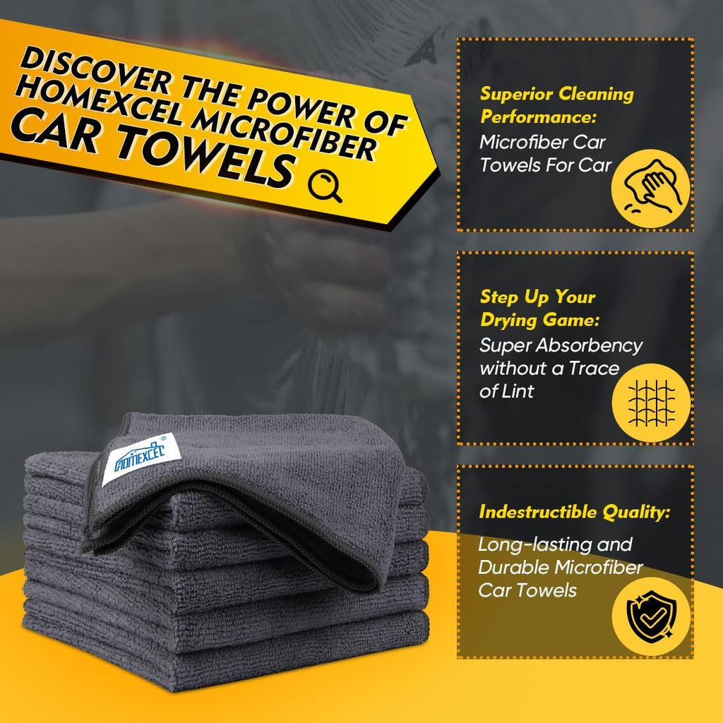 HOMEXCEL Grey Microfiber Cleaning Cloth 6 Pack, 12.5 x 12.5 inch Microfiber Towels for Cars, Ultra