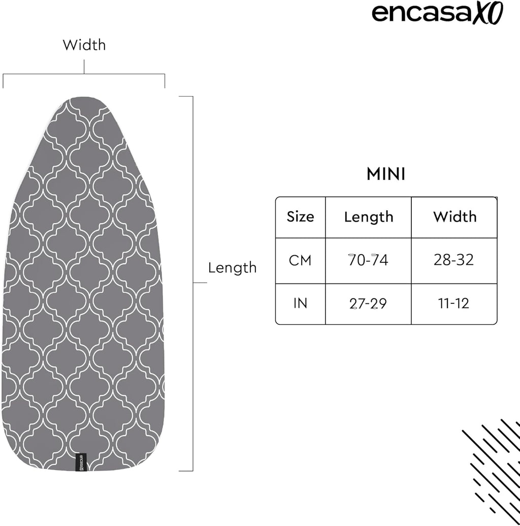 Encasa XO Ironing Board Cover and Pad 28"x12" - Thick 3mm Felt Padding, Drawstring Tightening &
