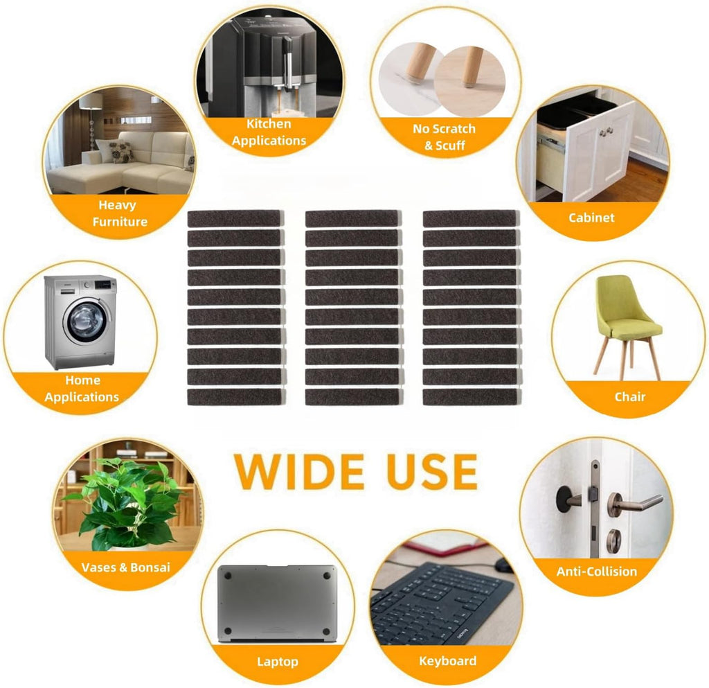 Furnigear Felt Strips with Adhesive Backing for Furniture - Felt Furniture Pads for Hardwood