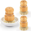 SUBEKYU Bamboo Dish Scrub Brush,Produce Brush,3 Pack with Ceramic Holder